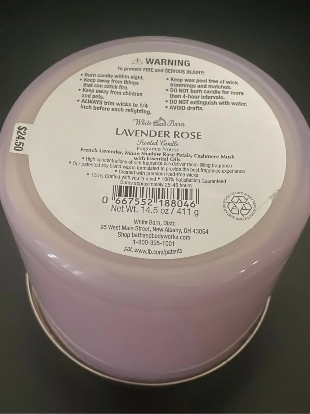 Bath & Body Works White Barn Lavender Rose Scented Candle